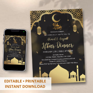 Invitación Cena de Iftar en la Mezquita de Lujo Negro y Dorad