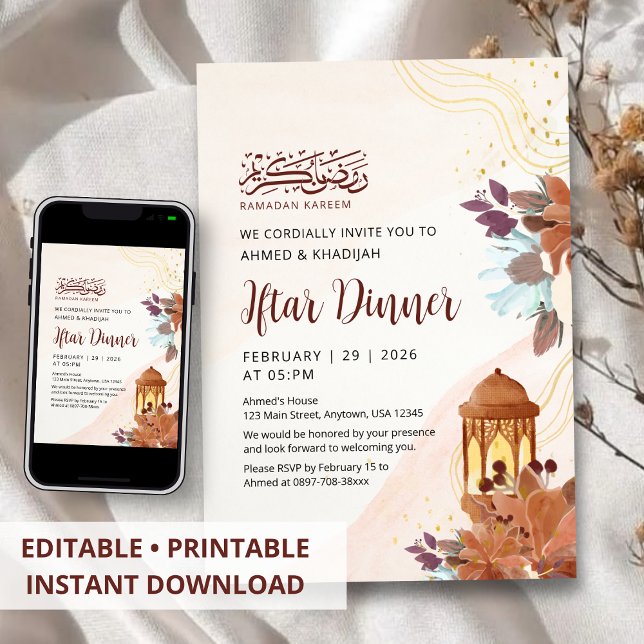 Invitación Cena de Iftar floral acuarela abstracta de Ramadan (Subido por el creador)