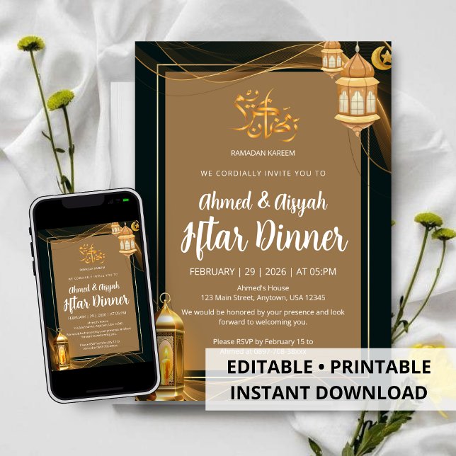 Invitación Cena de Iftar islámica de lujo en oro y negro (Subido por el creador)