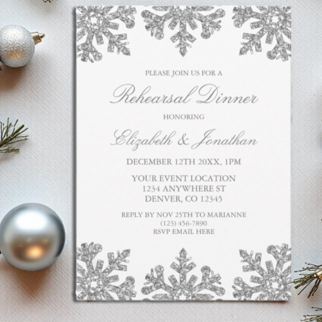 Invitación Cena de invierno con copo de nieve de plata (Subido por el creador)