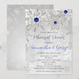 Invitación Cena de invierno con copos de nieve azul real