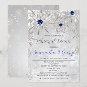 Invitación Cena de invierno con copos de nieve azul real