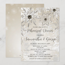 Invitación Cena de invierno con copos de nieve de oro platead