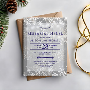 Invitación Cena de invierno con copos de nieve de plata de cr