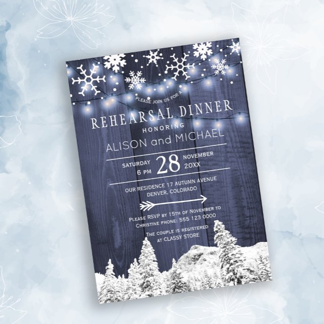 Invitación Cena de invierno con copos de nieve luces de cuerd (Subido por el creador)