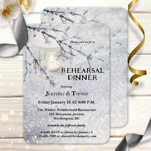 Invitación Cena de invierno con nieve de linterna