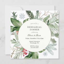 Invitación Cena de invierno con nieve y Boda evergreen