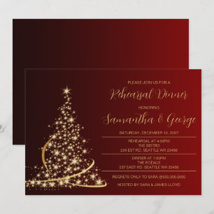 Invitación Cena de invierno de Red Gold Christmas Tree