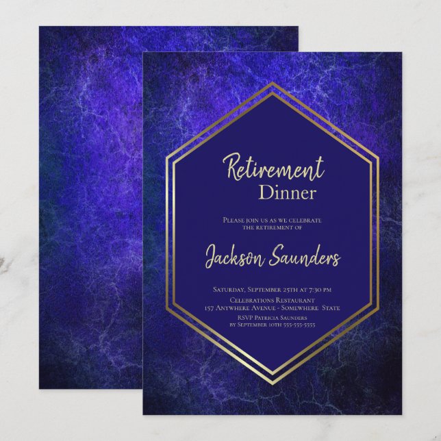 Invitación Cena de Jubilación Azul y Oro de la Marina (Anverso / Reverso)