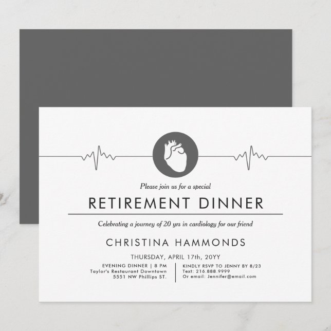 Invitación Cena de jubilación de cardiólogos | Estilo mínimo (Anverso / Reverso)