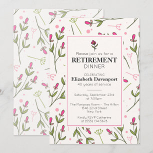Invitación Cena de Jubilación de Flores Silvestres Rosadas Bo