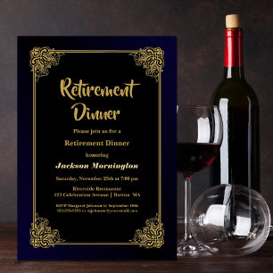 Invitación Cena de Jubilación Negra y Oro