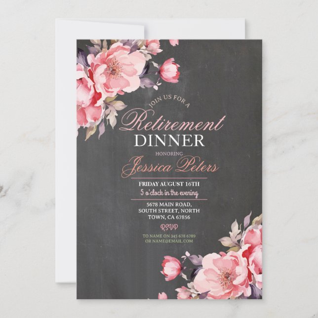 Invitación Cena de jubilaciones florales Fiesta rosa de las m (Anverso)