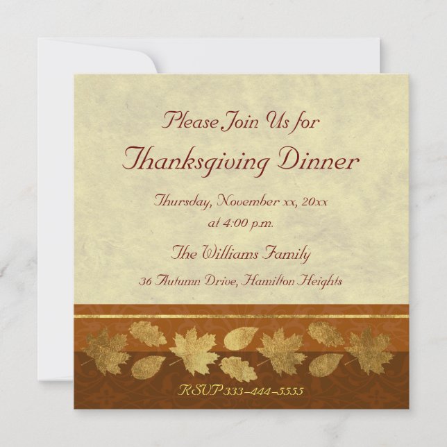 Invitación Cena de la acción de gracias (Anverso)