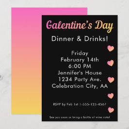 Invitación Cena de la Amistad Día Bebidas Rosa Negro Fiesta
