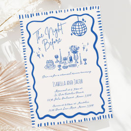 Invitación Cena de la cena con el ensayo Wavy azul dibujado a