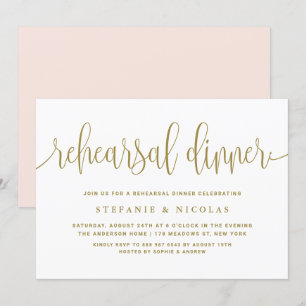 Invitación Cena de la cena con una caligrafía bonita de oro