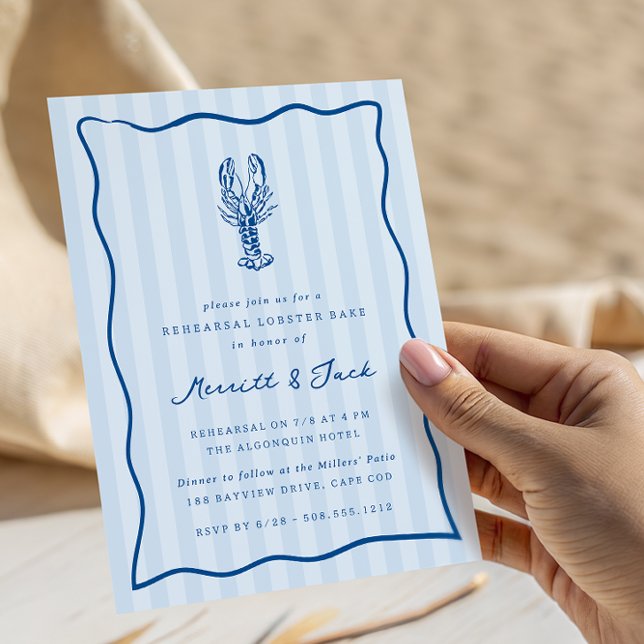 Invitación Cena de la cena de la crema de bogavante de doodle (Coastal lobster bake rehearsal dinner invitations)