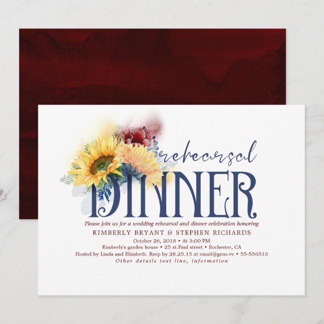 Invitación Cena de la cena de la Marina Azul Rojo Rojo Fall (Anverso / Reverso)