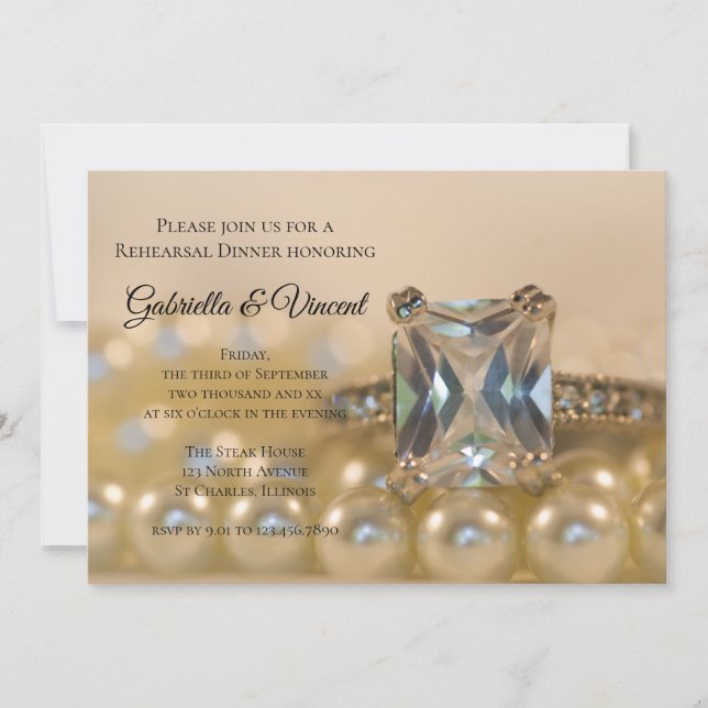 Invitación Cena de la cena de las perlas del anillo del diama (Anverso)