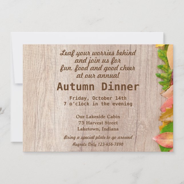 Invitación Cena de la cosecha de otoño (Anverso)