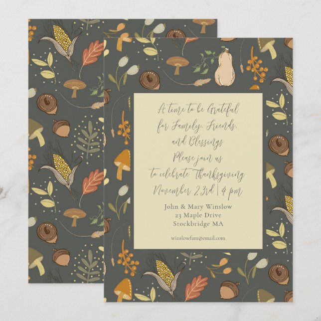 Invitación Cena de la cosecha del otoño del día de Acción de  (Anverso / Reverso)