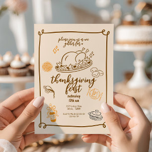 Invitación Cena de la fiesta de Acción de Gracias en otoño