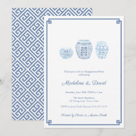Invitación Cena de la fiesta de compromiso azul y blanco