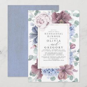 Invitación Cena de las flores azules malvas y polvorientas