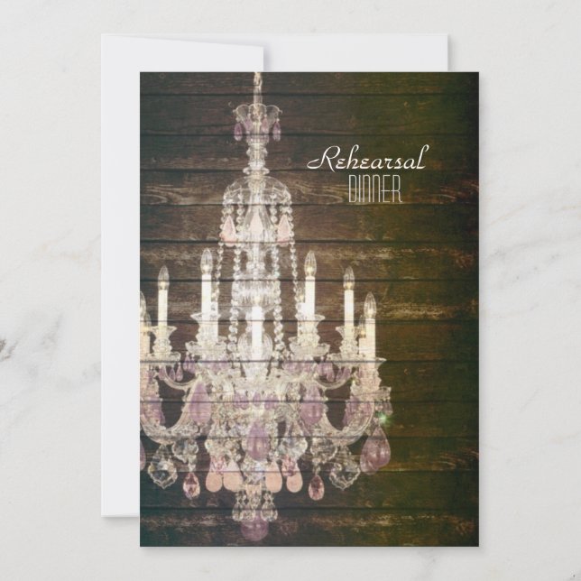 Invitación Cena de madera del ensayo de la boda de la lámpara (Reverso)