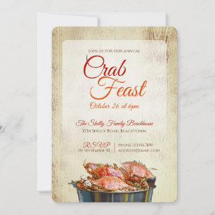 Invitación Cena de Mariscos Costeros Fiesta de Cangrejos Rúst