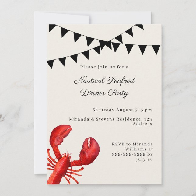 Invitación Cena de mariscos fiesta náutica de verano (Anverso)