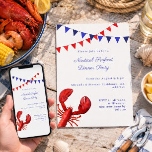 Invitación Cena de mariscos náuticos, fiesta de verano