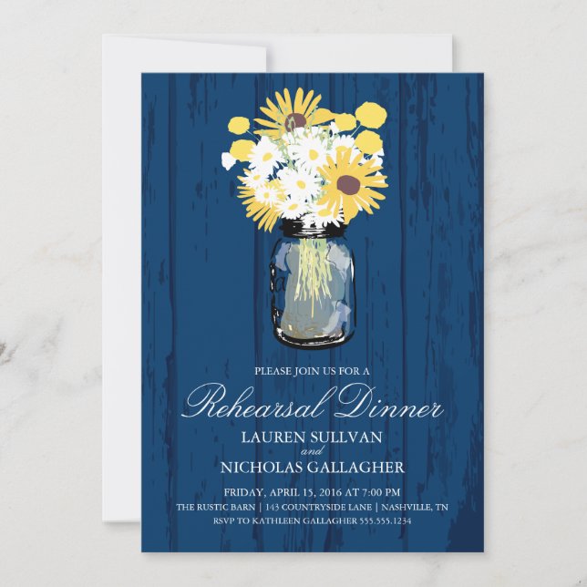 Invitación Cena de Mason Jar y Sunflowers (Anverso)