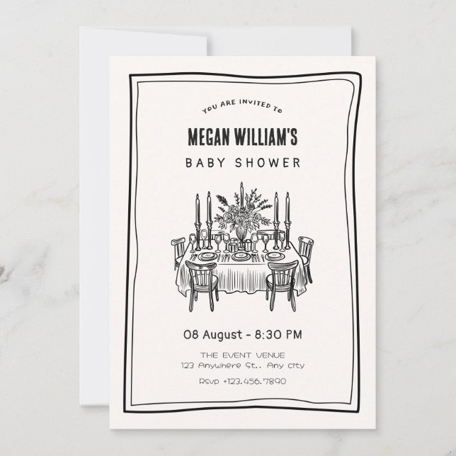 Invitación Cena de mesa con ducha de bebé (Anverso)