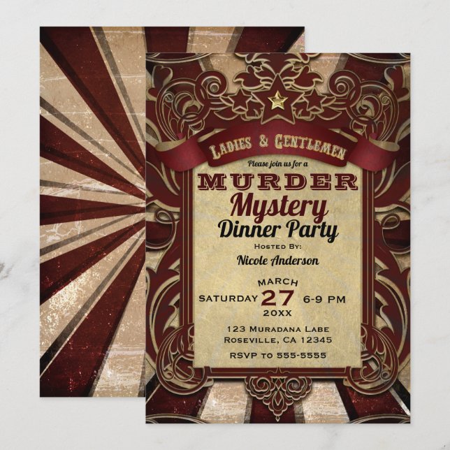 Invitación Cena de Misterio de Asesinato (Anverso / Reverso)