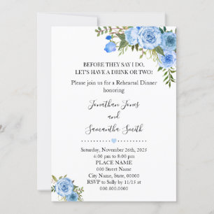 Invitación Cena de moda de boho floral azul romántico