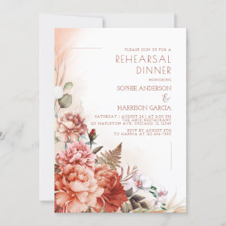 Invitación Cena de Naranja quemada por flor de otoño