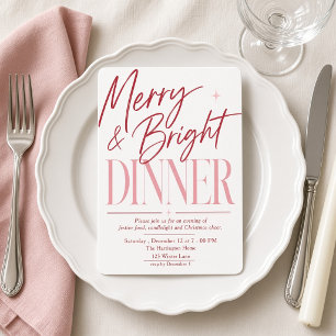 Invitación Cena de Navidad Alegre y Brillante Rosa y Borgoña