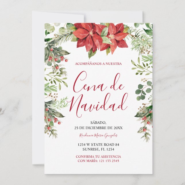 Invitación Cena De Navidad Cena De Navidad Christmas Greenery (Anverso)