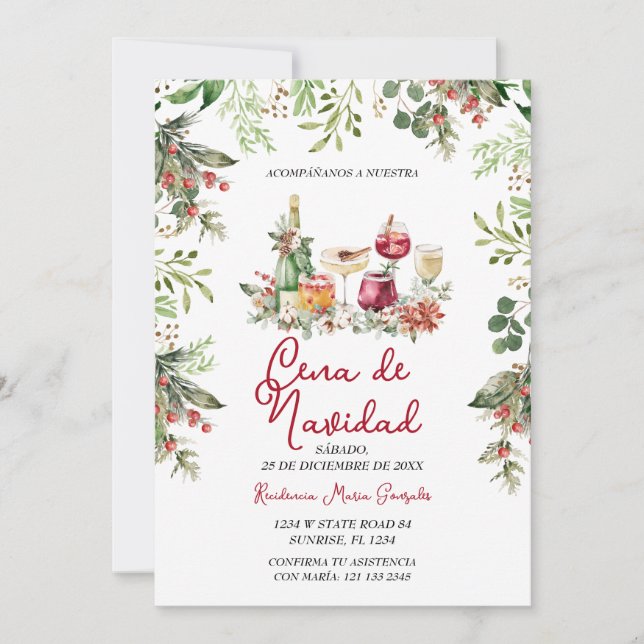 Invitación Cena De Navidad Cócteles De Navidad Fiesta Navideñ (Anverso)