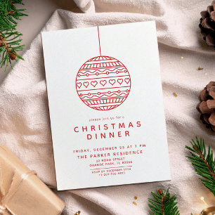 Invitación Cena de Navidad con Bola de Navidad Roja