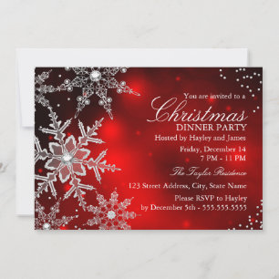 Invitación Cena de Navidad con copo de nieve de cristal rojo