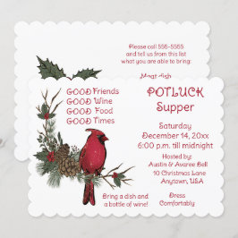 Invitación Cena de Navidad con corona de cardenal rojo