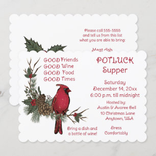 Invitación Cena de Navidad con corona de cardenal rojo