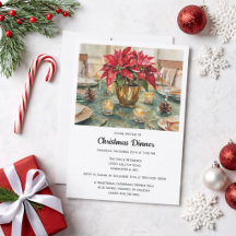 Cena de Navidad con Elegante Poinsettia Roja