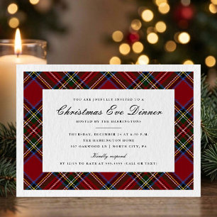 Invitación Cena de Navidad con Elegante Tartán Rojo