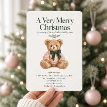 Cena de Navidad con Oso de Peluche Rosado y Verde 