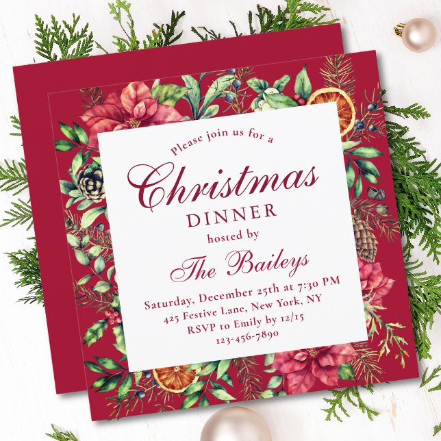 Invitación Cena de Navidad con Poinsettia Roja (Subido por el creador)