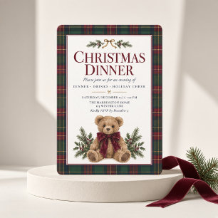 Invitación Cena de Navidad con Tartán de Oso de Peluche Elega
